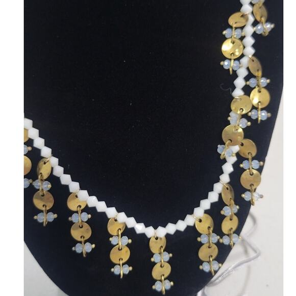 Serefina Anthropologie Necklace Beaded Stones Gold & White Adjustable NWOT - Picture 3 of 6